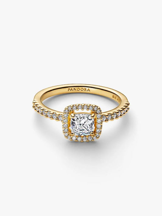 Anello Pandora Timeless Punto Luce Quadrato Incolore in lega metallica con finitura in Oro