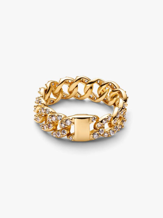 Anello Pandora Catena Maglia Cubana Pavé Oro