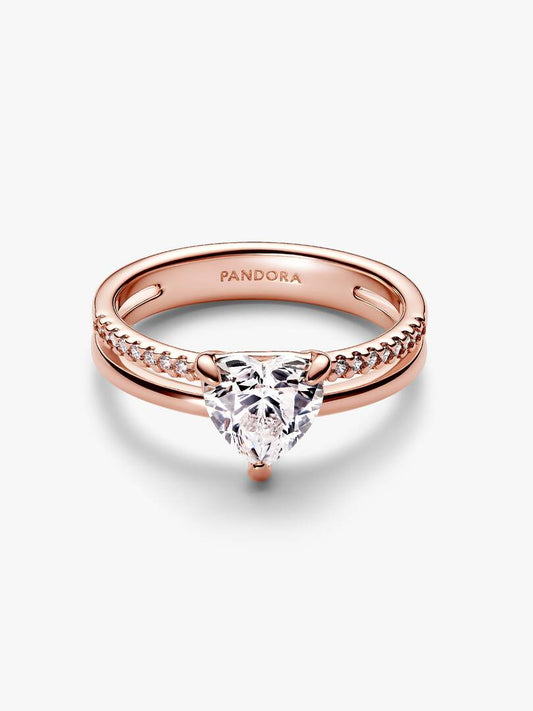 Anello Pandora Doppia Fascia con Cuore Finitura Oro Rosa