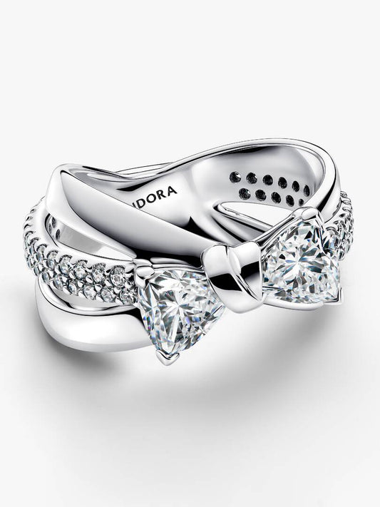 Anello Pandora Fascia Intrecciata con Fiocco Luminoso in Argento Sterling 925