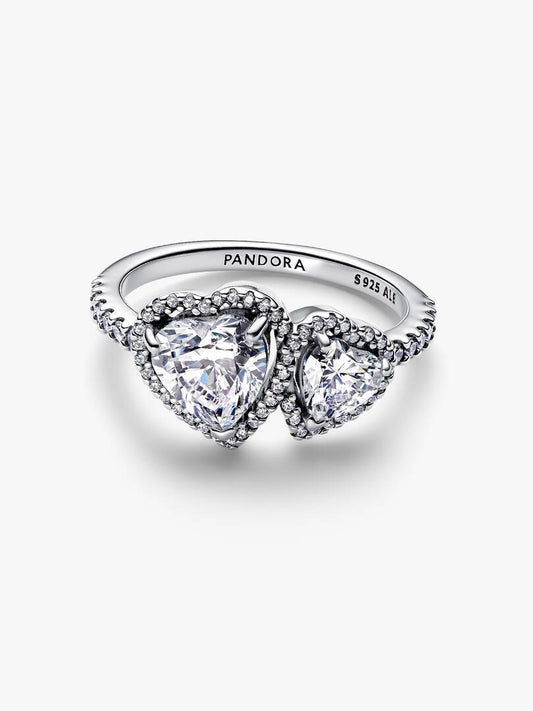 Anello Pandora Doppi Cuori Luminosi Argento Sterling 925