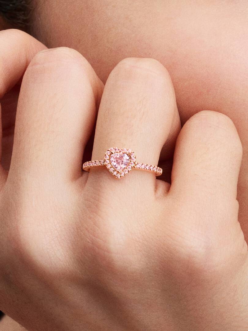 Anello Pandora Cuore Rosa in Rilievo con Pavé