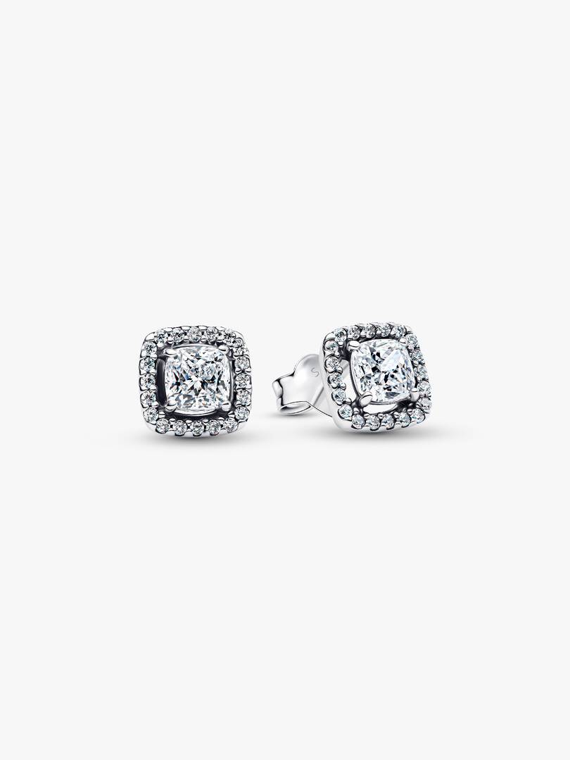 Orecchini Pandora Punto Luce Quadrato e Pavé in Argento Sterling 925 Finitura luminosa e raffinata dell'Argento Sterling 925