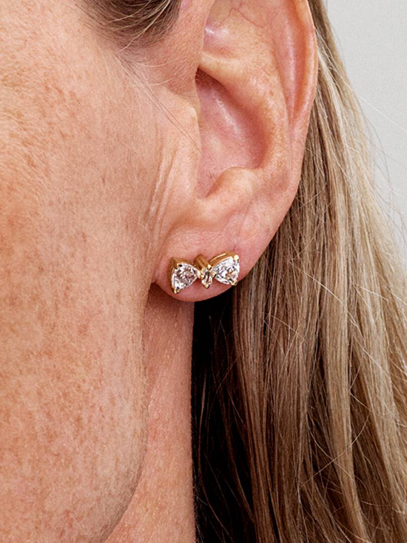 Orecchini Pandora Fiocco Luminoso Piccolo in lega metallica placcata Oro 14k con zirconia cubica