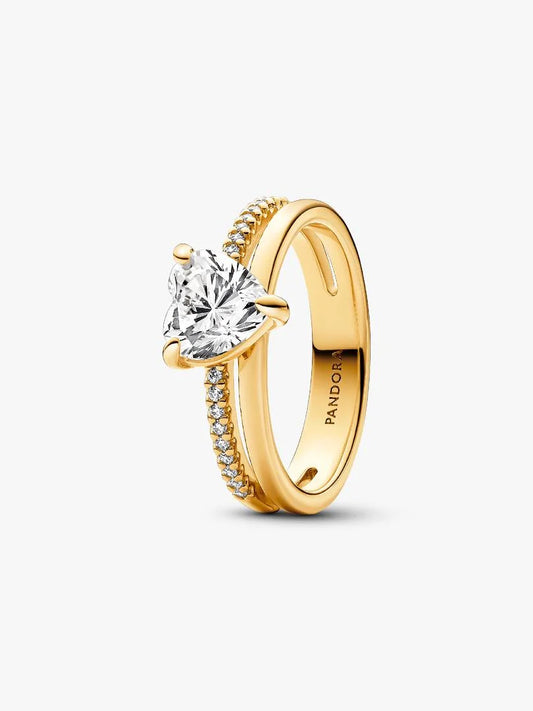 Anello Pandora Doppia Fascia con Cuore Oro