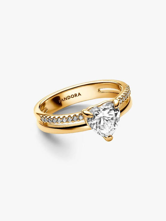 Anello Pandora Doppia Fascia con Cuore Oro