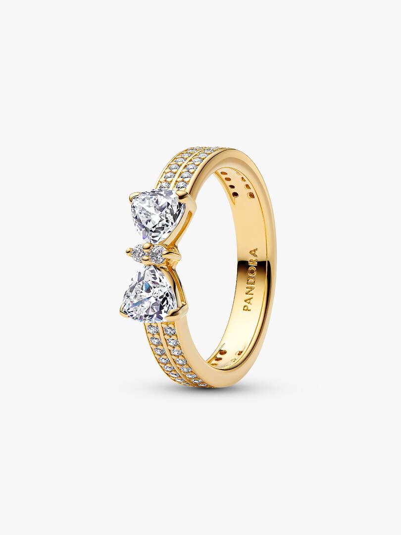 Anello Pandora Fiocco Scintillante Doppia Fascia Finitura Oro