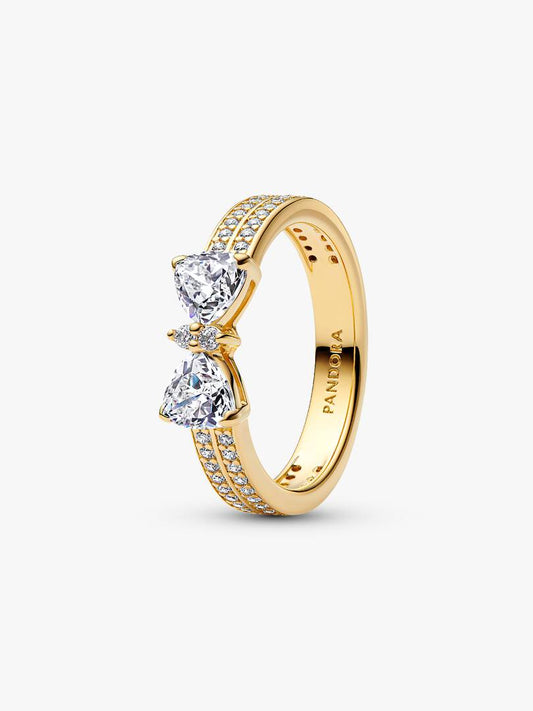 Anello Pandora Fiocco Scintillante Doppia Fascia Finitura Oro
