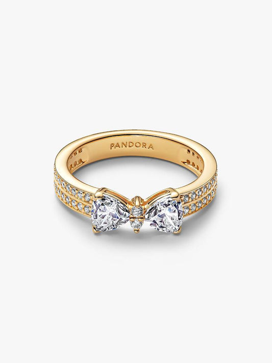 Anello Pandora Fiocco Scintillante Doppia Fascia Finitura Oro