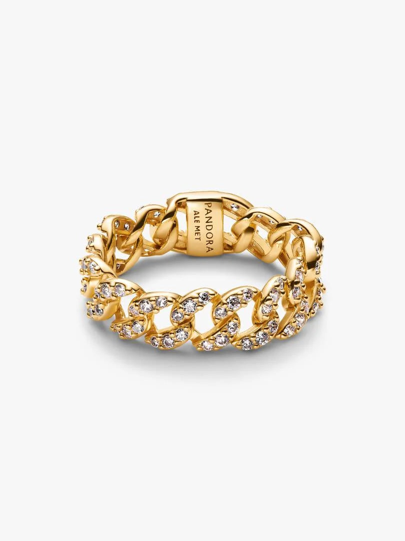 Anello Pandora Catena Maglia Cubana Pavé Oro