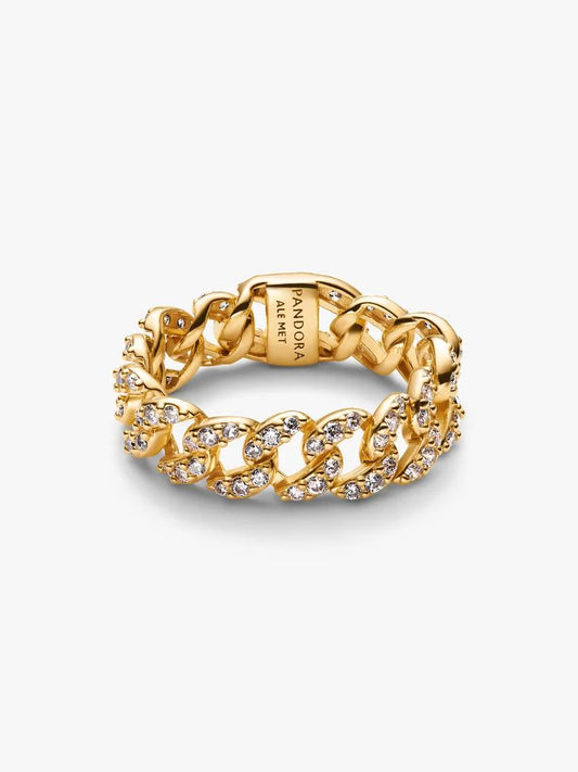 Anello Pandora Catena Maglia Cubana Pavé Oro