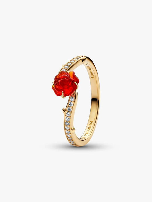 Anello Donna Pandora Disney La Bella e la Bestia Rosa Incantata Vetro di Murano