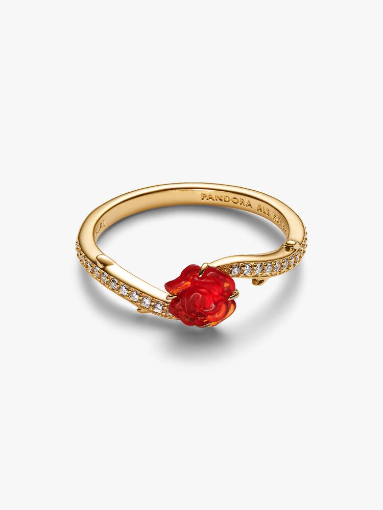 Anello Donna Pandora Disney La Bella e la Bestia Rosa Incantata Vetro di Murano