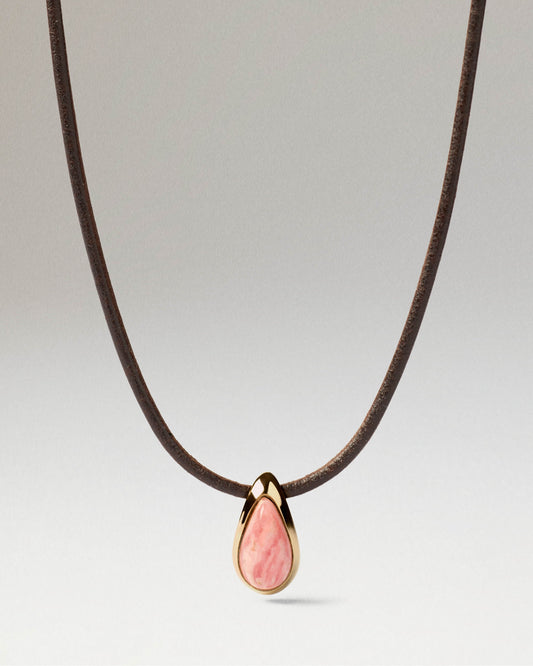 Collana con cordino e pendente a goccia in rodocrosite PDPAOLA