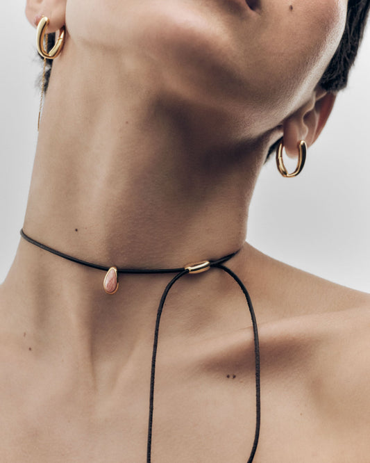 Collana con cordino e pendente a goccia in rodocrosite PDPAOLA