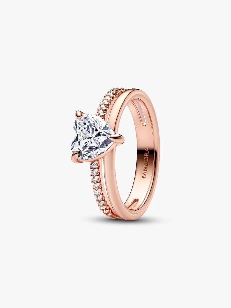 Anello Pandora Doppia Fascia con Cuore Finitura Oro Rosa