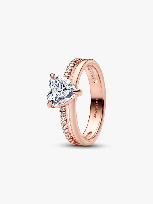 Anello Pandora Doppia Fascia con Cuore Finitura Oro Rosa
