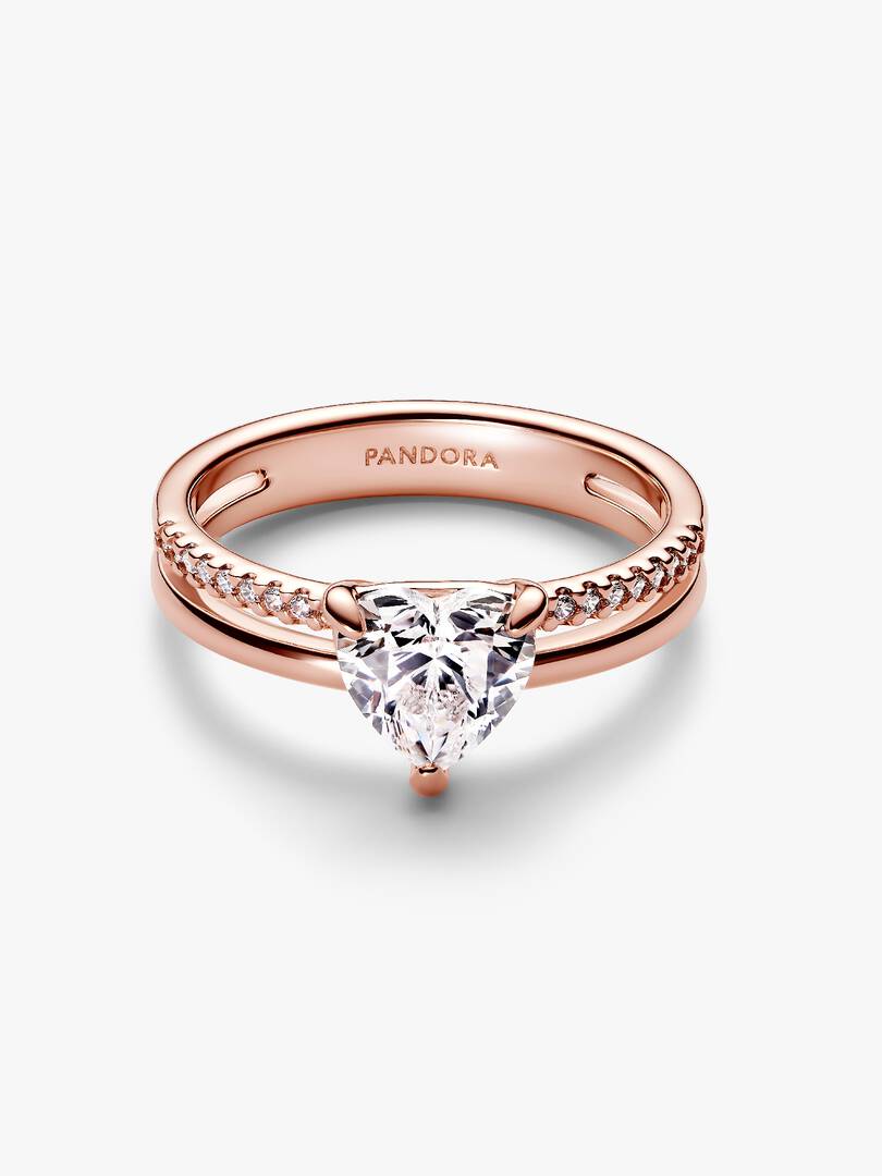 Anello Pandora Doppia Fascia con Cuore Finitura Oro Rosa