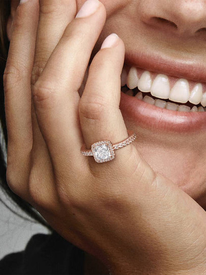 Anello Pandora Punto Luce Quadrato in Lega Metallica con Finitura Oro Rosa