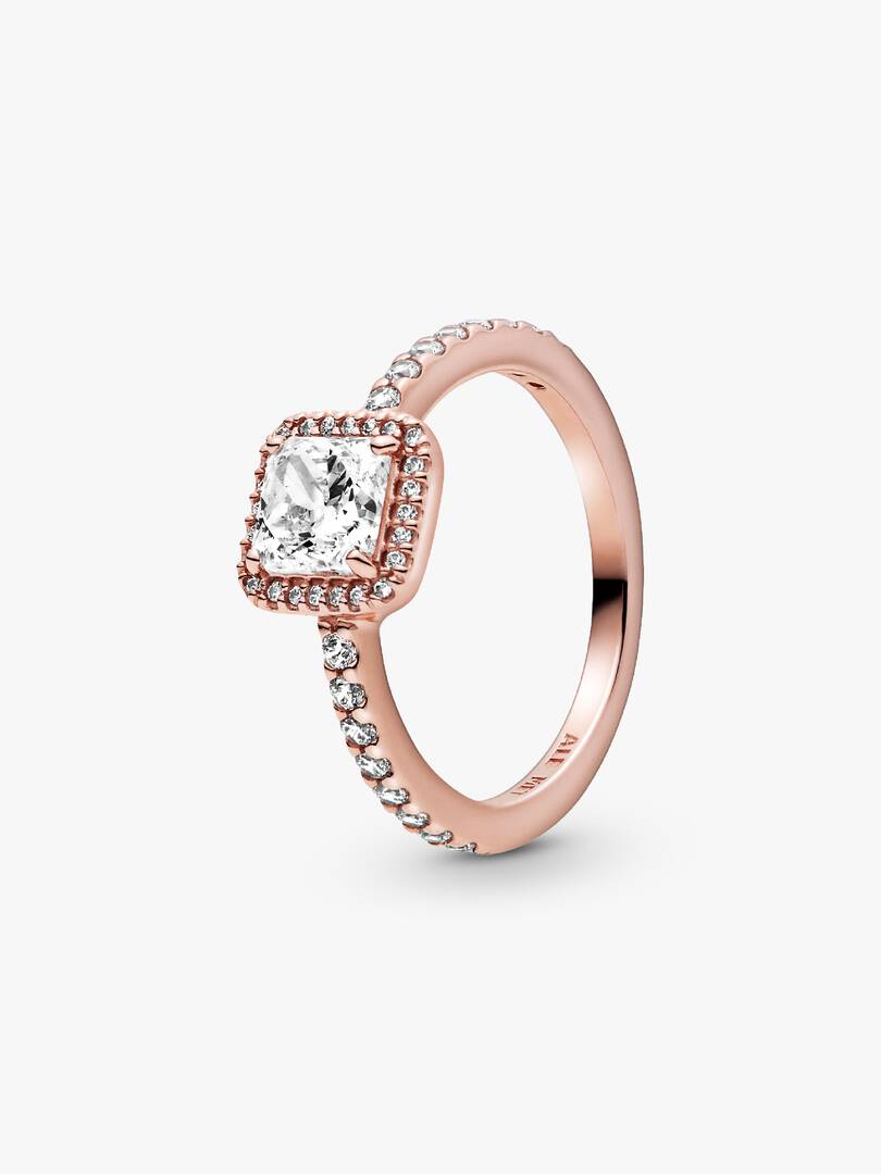 Anello Pandora Punto Luce Quadrato in Lega Metallica con Finitura Oro Rosa