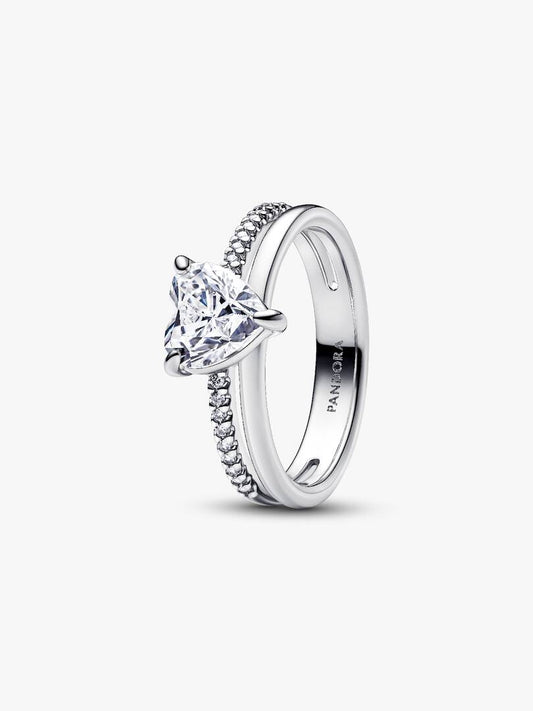 Anello Pandora Doppia Fascia con Cuore in Argento