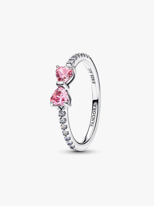 Anello Pandora Fiocco Luminoso Rosa Argento 925