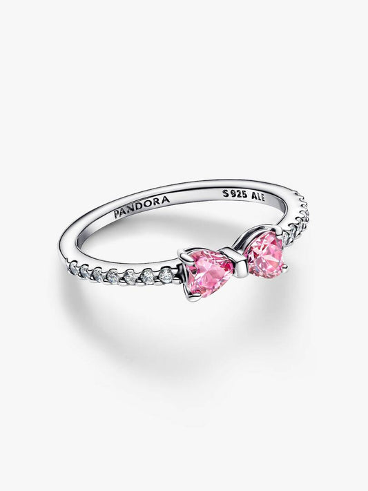Anello Pandora Fiocco Luminoso Rosa Argento 925