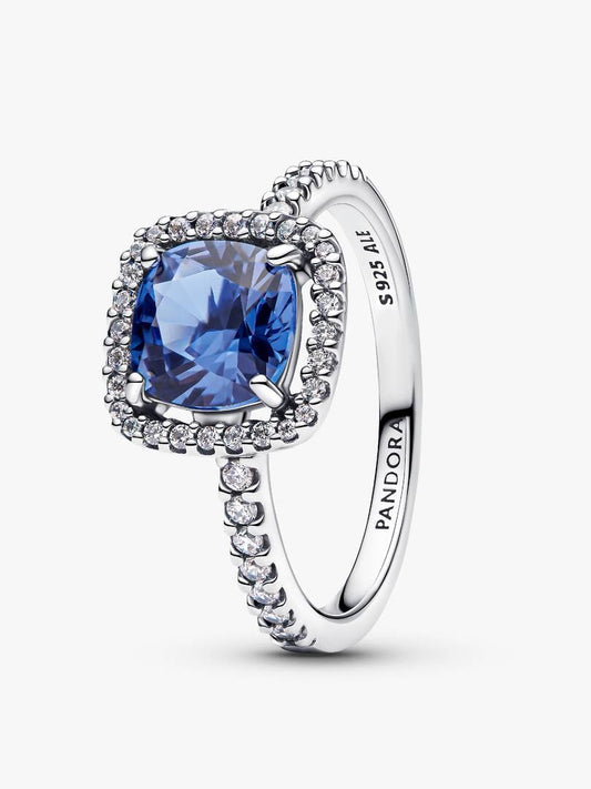 Anello Pandora Punto Luce Quadrato Blu Grande in Argento Sterling 925