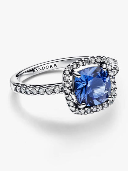 Anello Pandora Punto Luce Quadrato Blu Grande in Argento Sterling 925