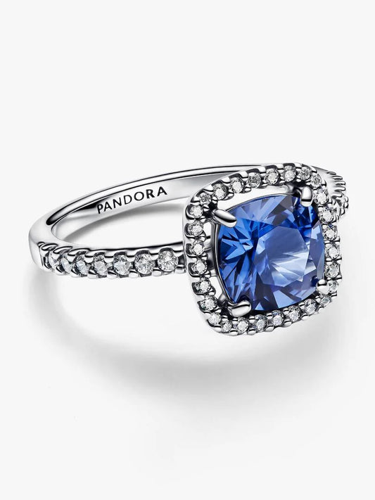 Anello Pandora Punto Luce Quadrato Blu Grande in Argento Sterling 925