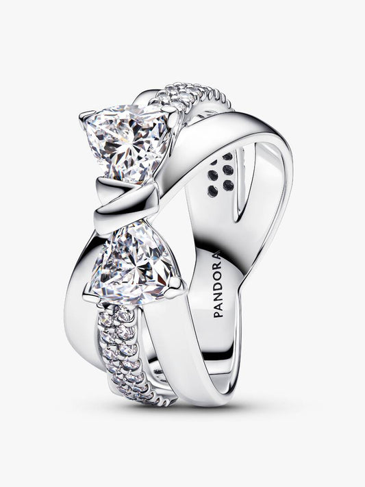 Anello Pandora Fascia Intrecciata con Fiocco Luminoso in Argento Sterling 925