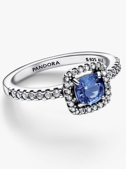 Anello Pandora Punto Luce Quadrato Blu in Argento Sterling 925