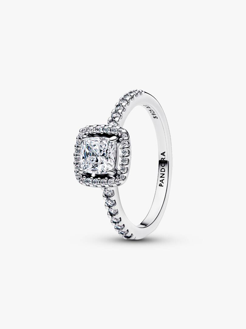 Anello Pandora Punto Luce Quadrato con Pavé in Argento Sterling 925 Incolore