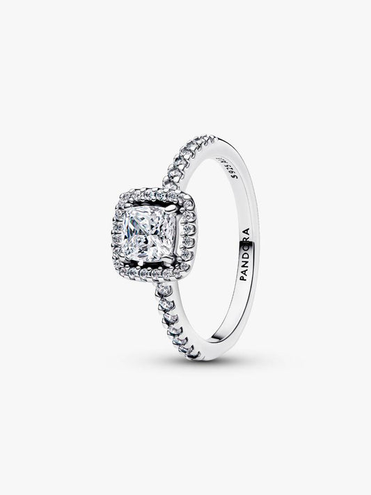 Anello Pandora Punto Luce Quadrato con Pavé in Argento Sterling 925 Incolore