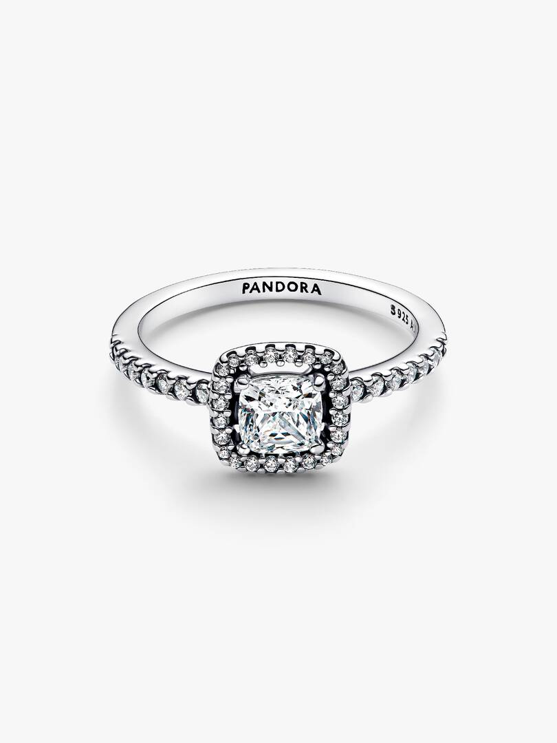 Anello Pandora Punto Luce Quadrato con Pavé in Argento Sterling 925 Incolore
