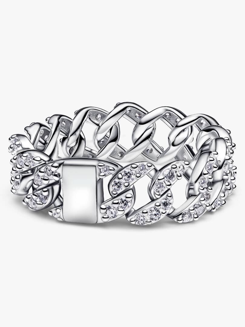 Anello Pandora Catena Maglia Cubana Pavè Argento