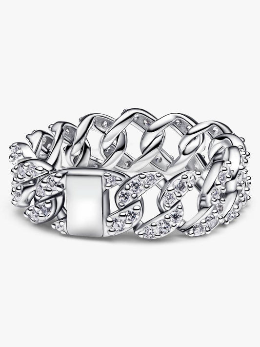 Anello Pandora Catena Maglia Cubana Pavè Argento