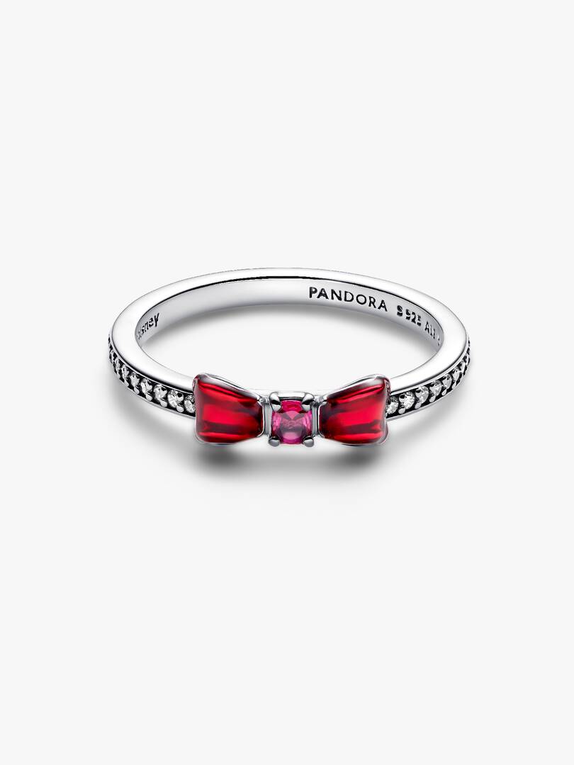 Anello Pandora Principesse Disney Biancaneve Fiocco in Argento Sterling 925, Smalto Rosso