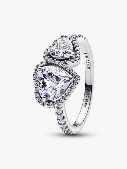 Anello Pandora Doppi Cuori Luminosi Argento Sterling 925