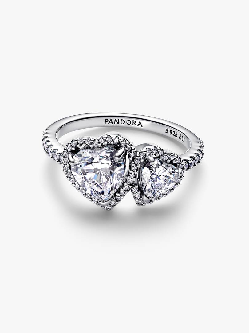 Anello Pandora Doppi Cuori Luminosi Argento Sterling 925