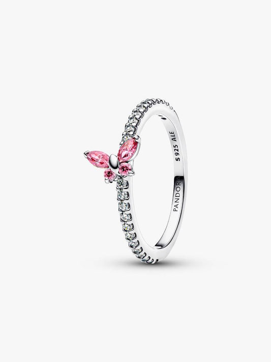 Anello Pandora Farfalla Luminosa Rosa in Argento Sterling 925