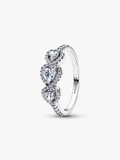 Anello Pandora Tre Cuori in Argento Sterling 925 con zirconia cubica trasparente