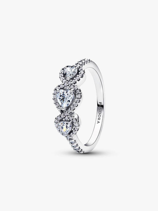Anello Pandora Tre Cuori in Argento Sterling 925 con zirconia cubica trasparente