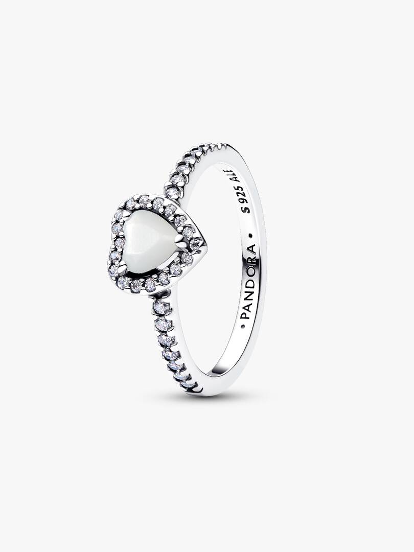 Anello componibile Pandora Cuore in rilievo bianco
