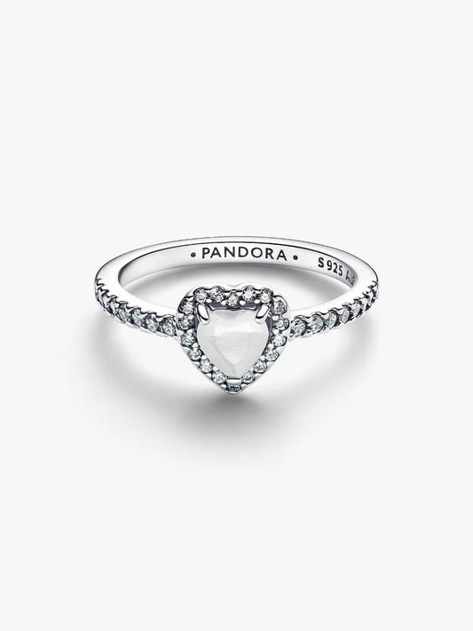 Anello componibile Pandora Cuore in rilievo bianco