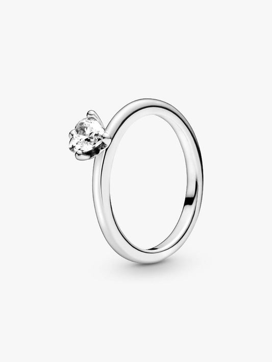 Anello Pandora Solitario con Cuore in Argento Sterling 925 e Zirconia Cubica Incolore