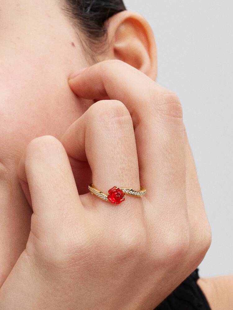 Anello Donna Pandora Disney La Bella e la Bestia Rosa Incantata Vetro di Murano
