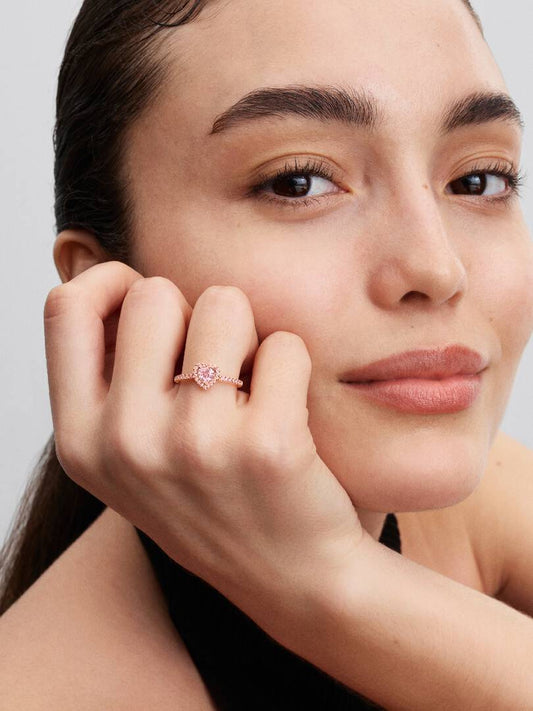 Anello Pandora Cuore Rosa in Rilievo con Pavé