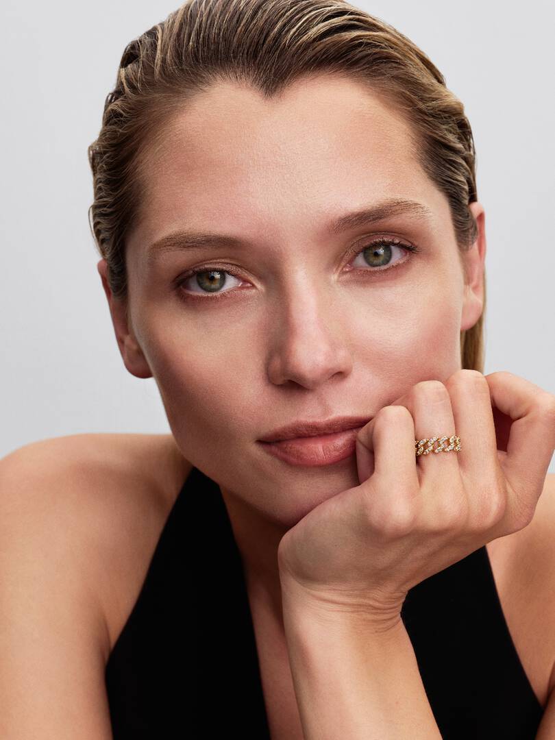 Anello Pandora Catena Maglia Cubana Pavé Oro