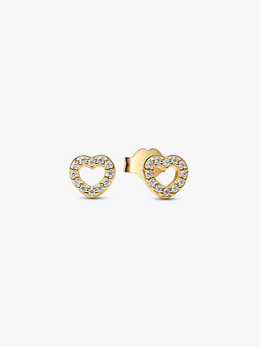 Orecchini Pandora a lobo Cuore in lega metallica rifinita in Oro con zirconia cubica incolore – Pandora Moments